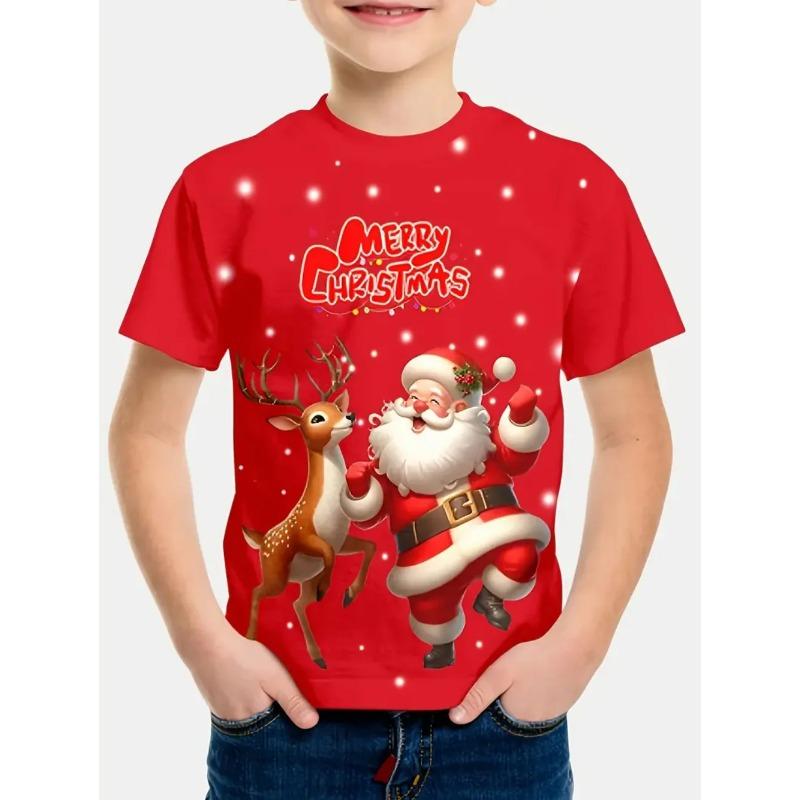 Summer Round Neck 3D Cute Cartoon Christmas Printed T-shirts Fashionable Casual Short Sleeved Children's Boy and Girl Kids Unisex T-shirts