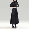 Vintage Autumn Winter New Skirts Women Solid Elastic High Waist Pleated Maillard Fashion A-line Slim Mid-length Pu Leather Skirt