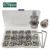 670-Piece 304 Stainless Steel Hex Socket Screw & Nut Set with Cylindrical Head, M2/M3/M4 Sizes