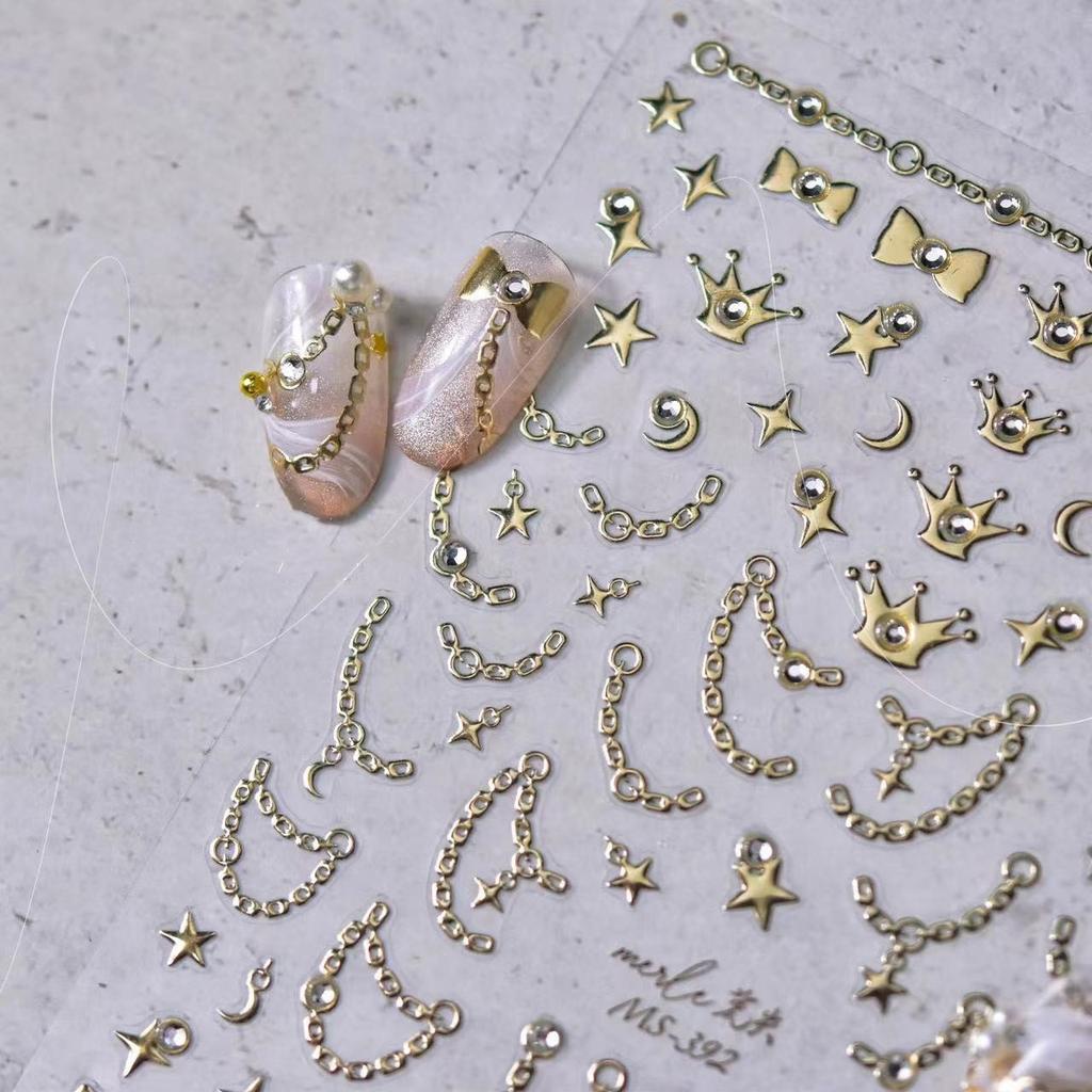 1pcs 5D Diamond Star Chain Nail Stickers Gold Silver Self Adhesive Nail Art Decorations Sticker Manicure Decals DIY Accessories