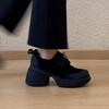 Small retro round head thick sole heightened lace-up small leather shoes British style loafers single shoes