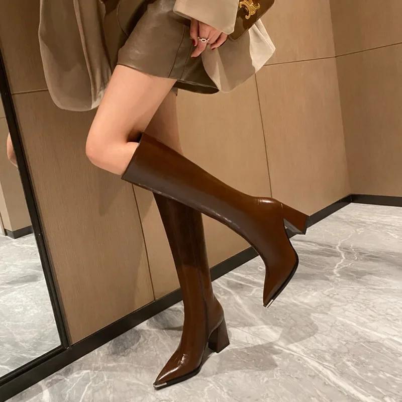 Fashion Pointed Toe Women High Boots Fashion Side Zippers Long Booties Ladies Elegant Party High Heel Shoes Winter Women's Footwear