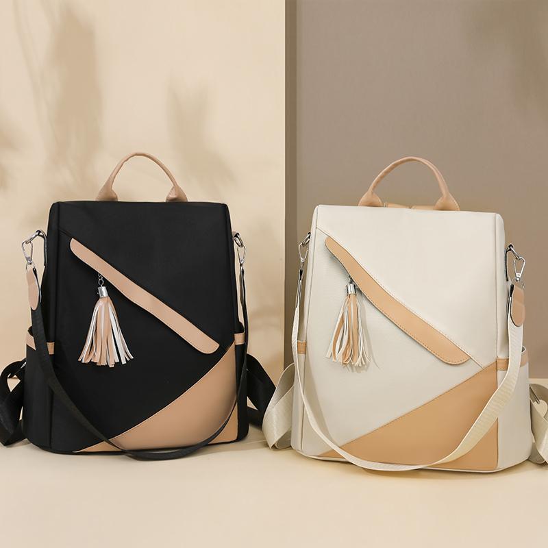 Tassel Backpack Large Capacity Women's Color Contrast Commuter Backpack Multifunctional Shoulder Bag