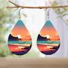 Colorful Aurora & Ocean Sunrise Pattern PU Faux Leather Earrings Women's Fashion Water Drop Dangle Earrings