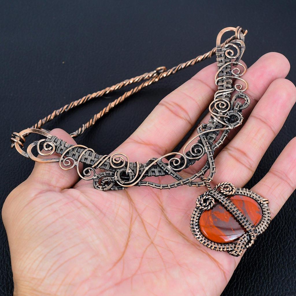 Red River Jasper Necklace, 999 Copper Wire Wrapped Necklace Gemstone Jewelry, Handmade Necklace Amazing Jewelry, Gift For Her