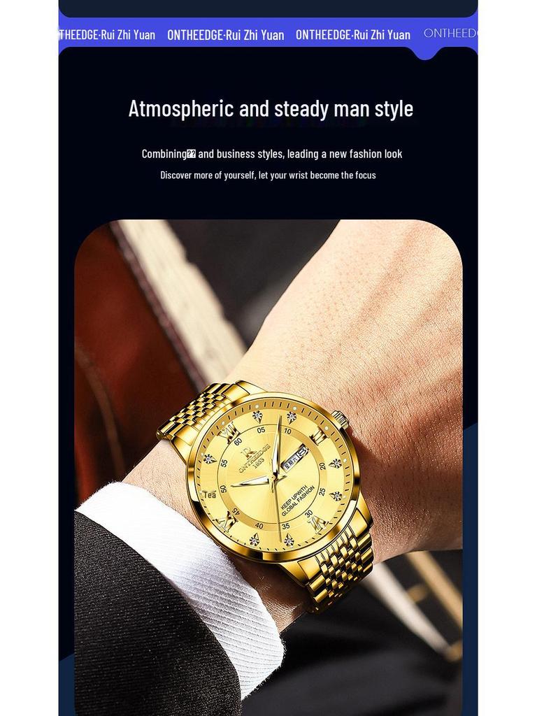 Luminous Waterproof Ultra-Thin Men's Quartz Watch with Double Calendar