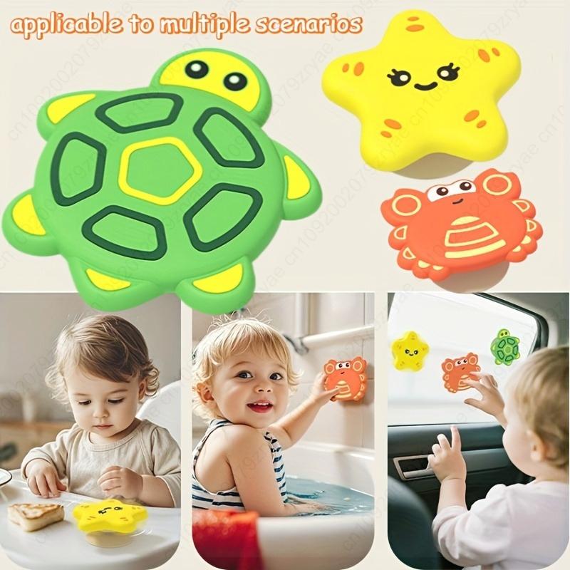 3Pcs/Set Baby Bath Toys Funny Bathing Sucker Spinner Suction Cup Cartoon Rattles Fidget Educational Toys, and grip toys
