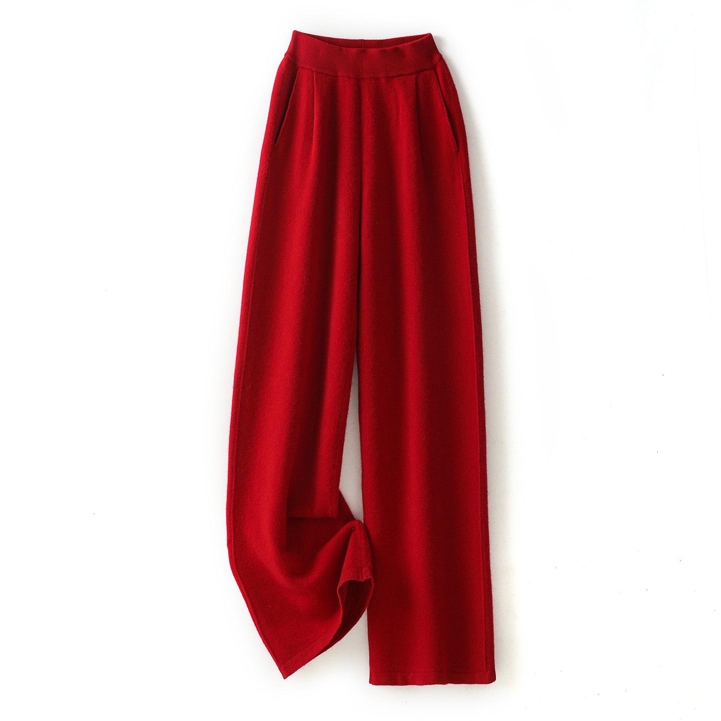 Women s 100% Wool Knit Wide-Leg High-Waisted Pants - Autumn/Winter Floor-Length Trousers L