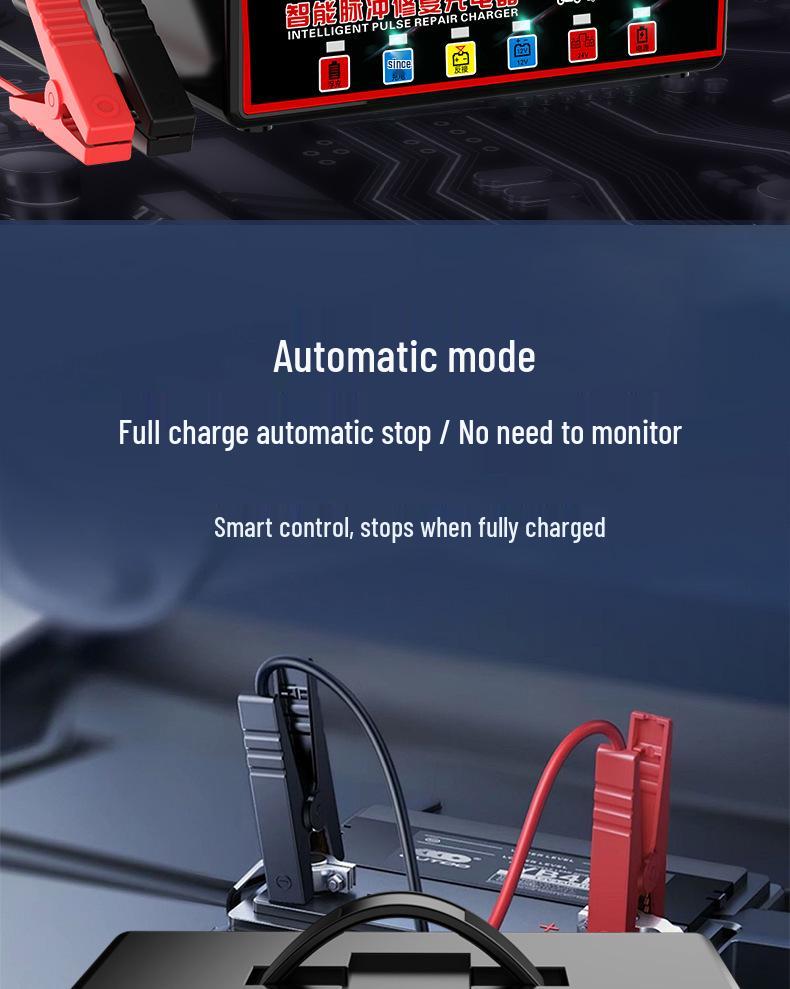 Universal 12V/24V Pulse Repair LCD Car & Motorcycle Battery Charger