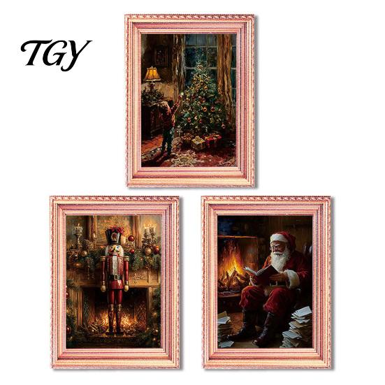 Christmas Refrigerator Magnets 3Pcs Light-up Frame Magnet, Vintage Wooden Picture Frames with Lights Fridge Glowing Magnetic Holder for Cabinet Locker