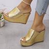 Gold Silver Wedge Heel Slippers for Women Rhinestone Decor Chunky Platform Sandals Woman Summer Thick Bottom Sandalias De Mujer
