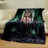 A stylized character with braided hair, fur, and decorative armor. for all seasons blanket lunch break throw gift