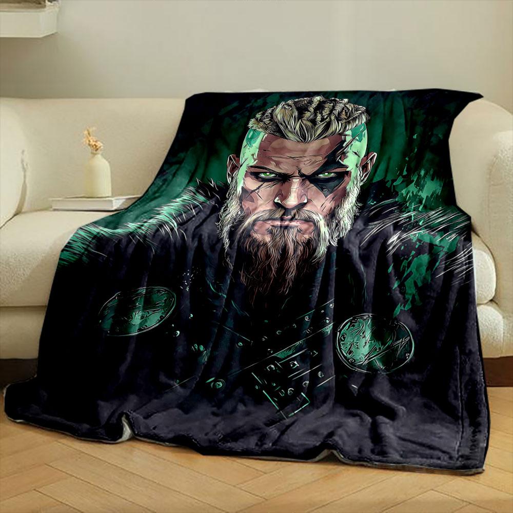 A stylized character with braided hair, fur, and decorative armor. for all seasons blanket lunch break throw gift