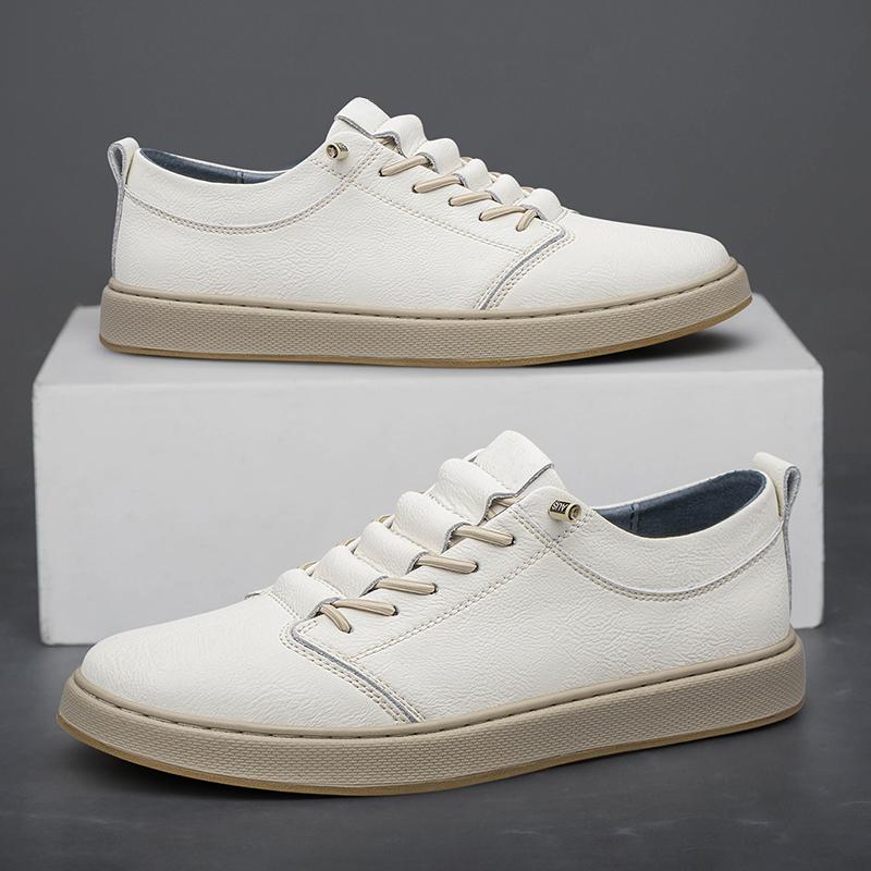 Genuine Leather Casual Shoes British Style Men's Lace Up Outdoor White Sneakers Office Men's Dress Shoes Large Size 37-47 Comfy