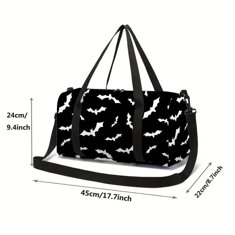White Bat Black Large Capacity Luggage Bag for Boy and Girls Best Gifts 2D Flat Cartoon Travel Duffels Hand Bag for Children