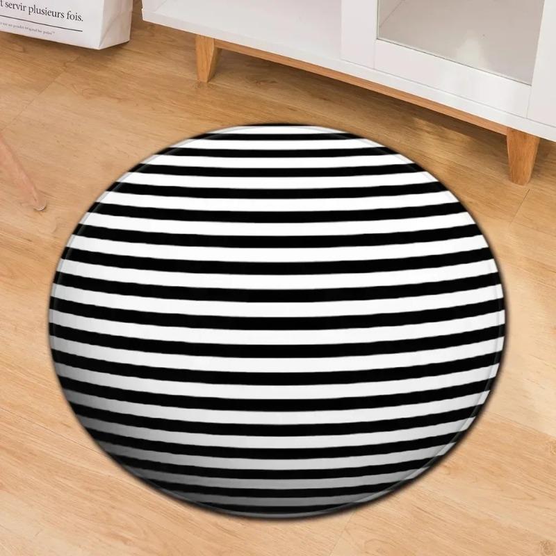 3D Psychedelic Illusion Round Carpet Geometric Rugs Living Room Door Mat Coffee Table Black and White Stereo Vision Floor Mats