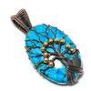 Blue Turquoise Handmade Gemstone Pendant, 999 Copper Wire Wrapped Antique Jewelry Pendant, For Engagement Gift