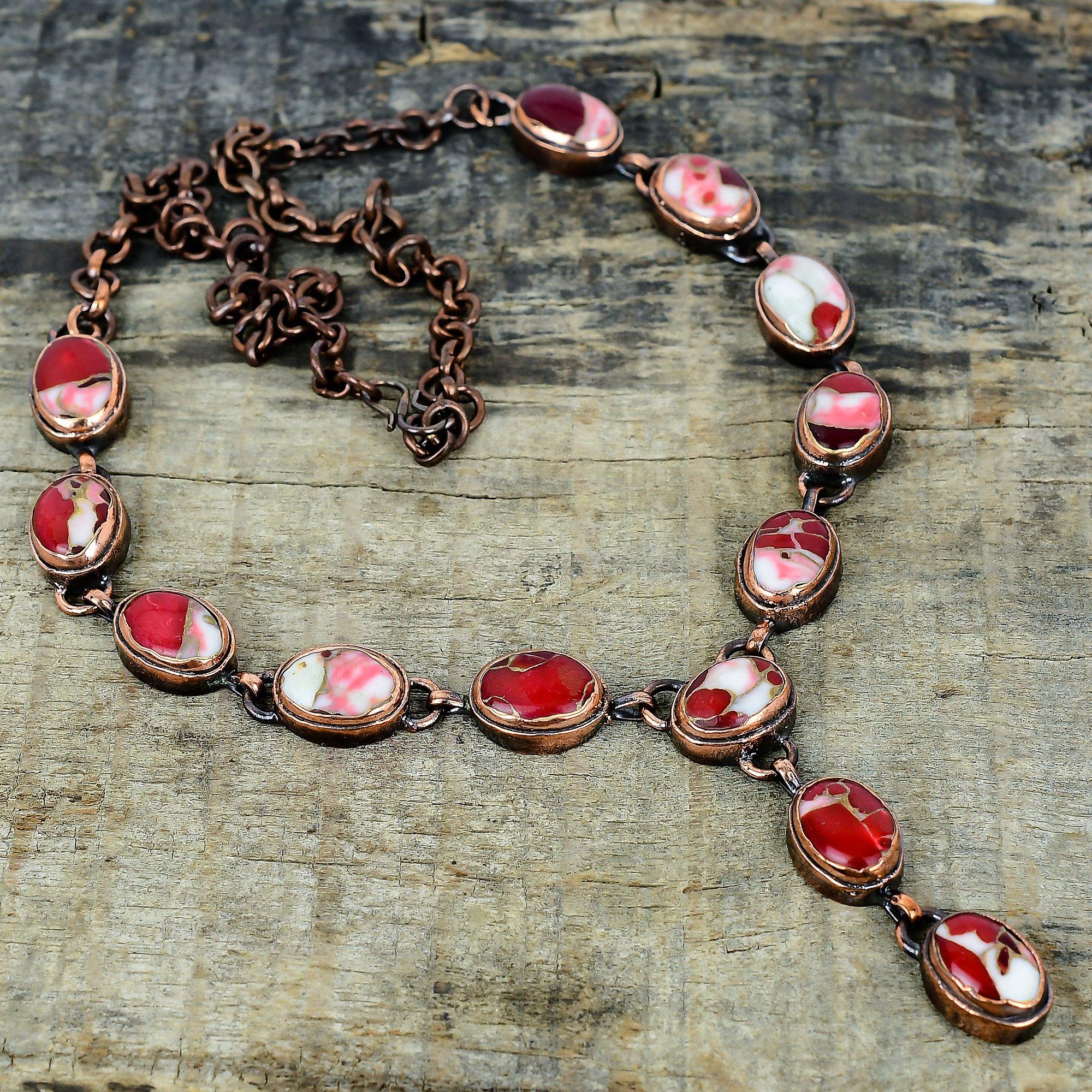 

Kingman red mohave copper turquoise necklace electroformed copper necklace gemstone adjustable chain necklace handmade jewelry gifts for her Adjustable