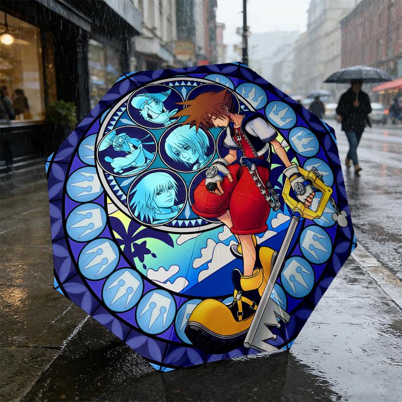 Keyblade Adventure 8 Ribs 3Fold Black Glue Uv Protection Umbrella Sun Protection Rainproof Compact Folding Umbrella For Travel Daily Use C923164