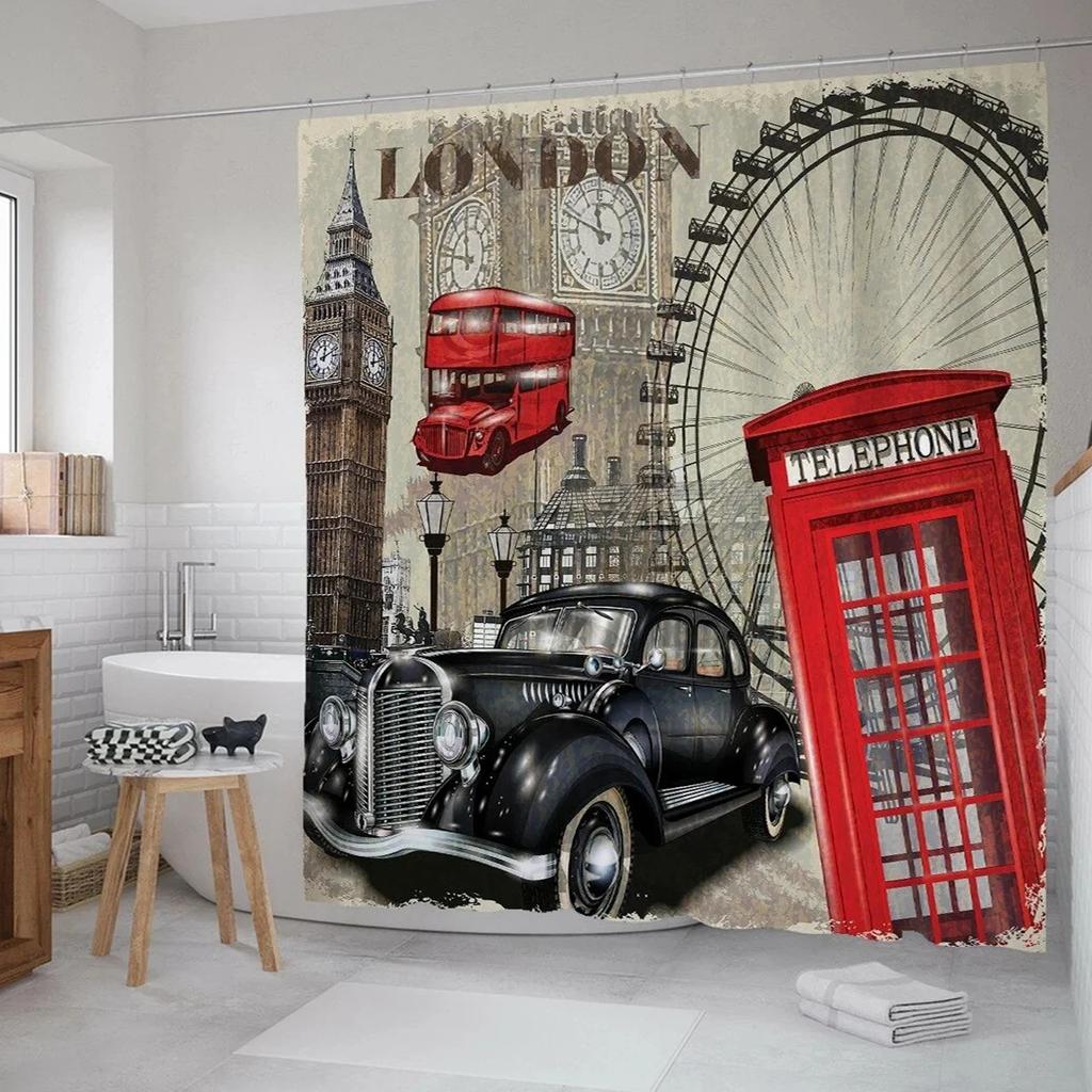 Shower Curtain Funny Shower Curtains for Bathroom Vintage Summer Holiday Retro Bus Camper Van Shower Curtains Surfboard Palm