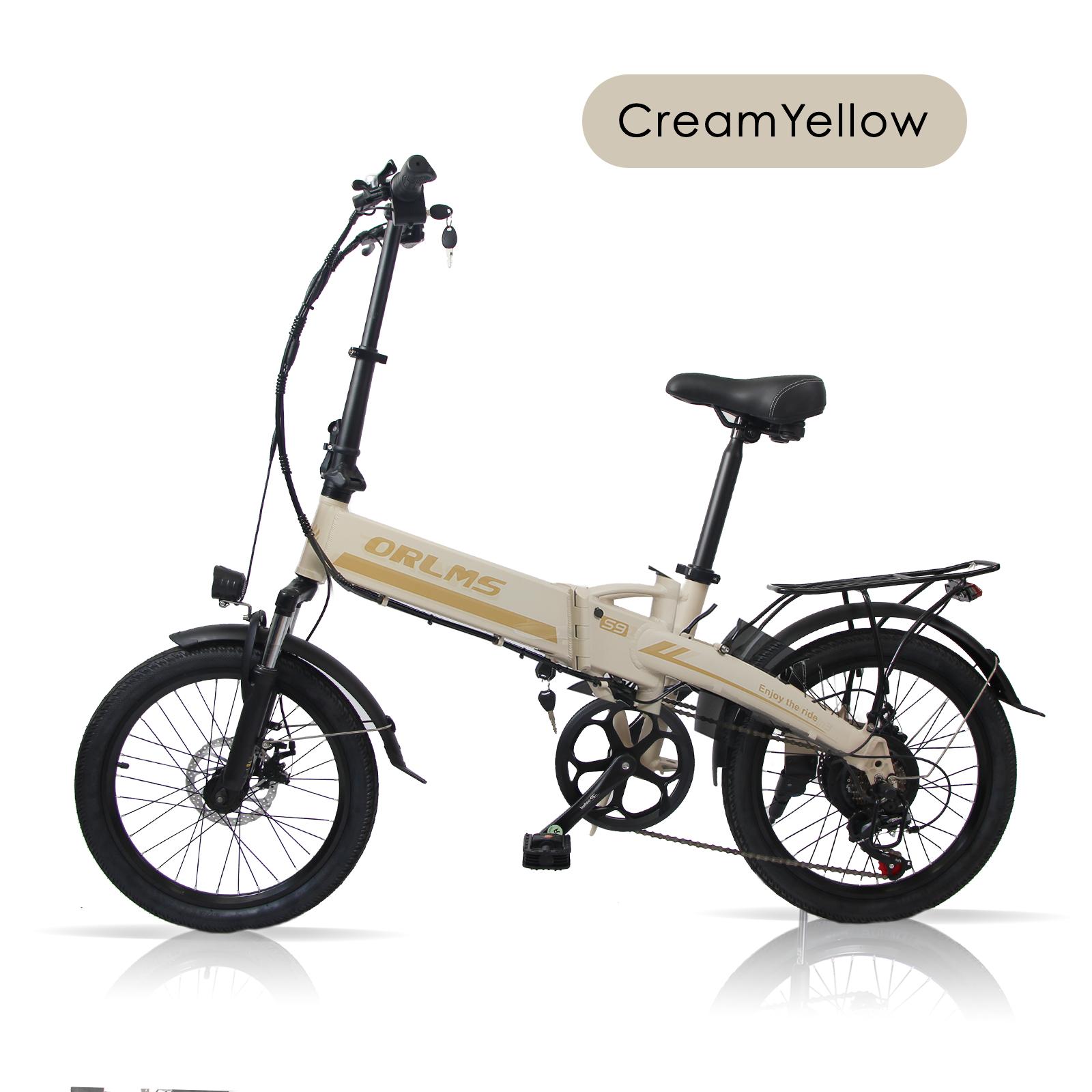 ORLMS S9 Blau/Schwarz/Grau 500W Motor+48V13AH Akku 20 * 1,95-Zoll Reifen Ximano 7-Gang Scheibenbremse Faltbares Elektrofahrrad gelb