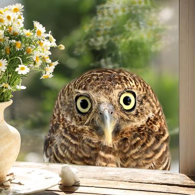 Cartoon Cute Fun Owl Wall Stickers Living Room Glass Window Home Decorration Mural Bedroom Decor Self Adhesive Animal Decals