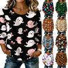 Women's Fashionable Casual Halloween Print Round-neck Short-sleeved Cotton and Linen Top