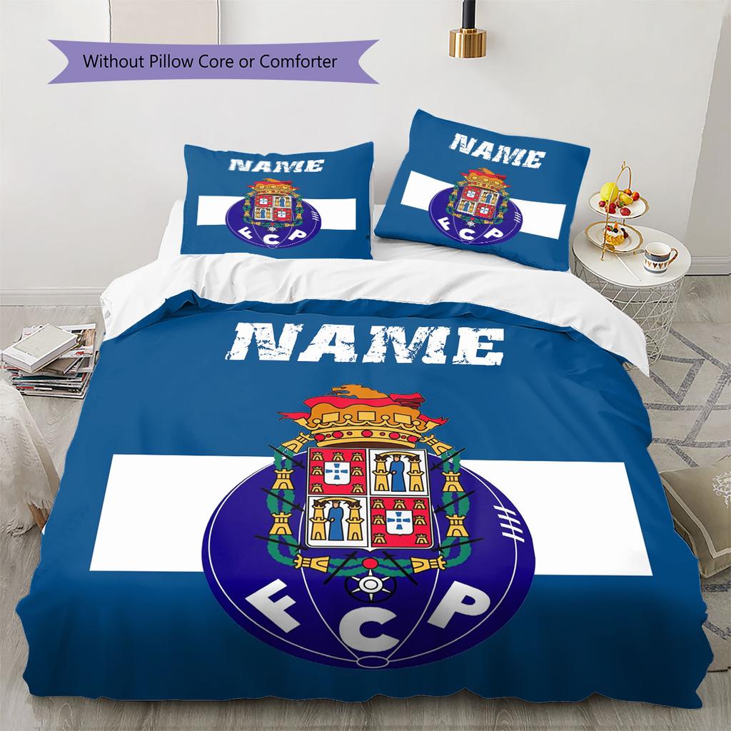 Custom Name,FC Porto Pattern Bedding Home Decoration Birthday Gift ( 1 Duvet Cover + 2 Pillowcase, Without Core),fan Merchandise.