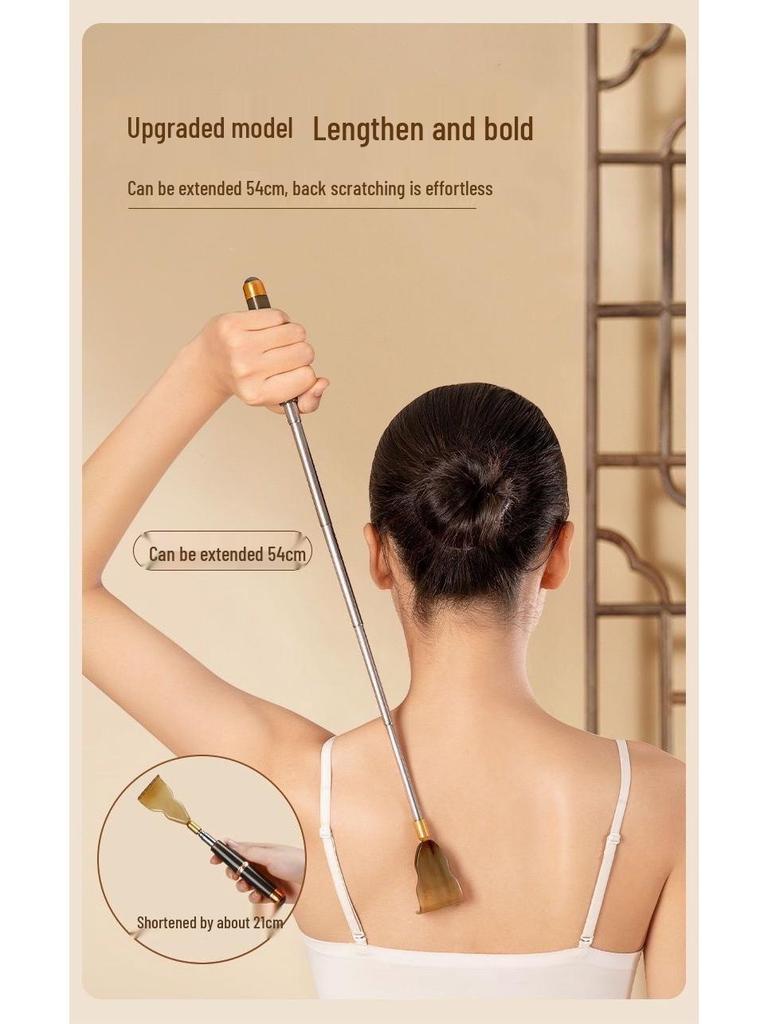 Telescopic Natural Ox Horn Back Scratcher – Whole Body Reliefe, Elderly's Joy