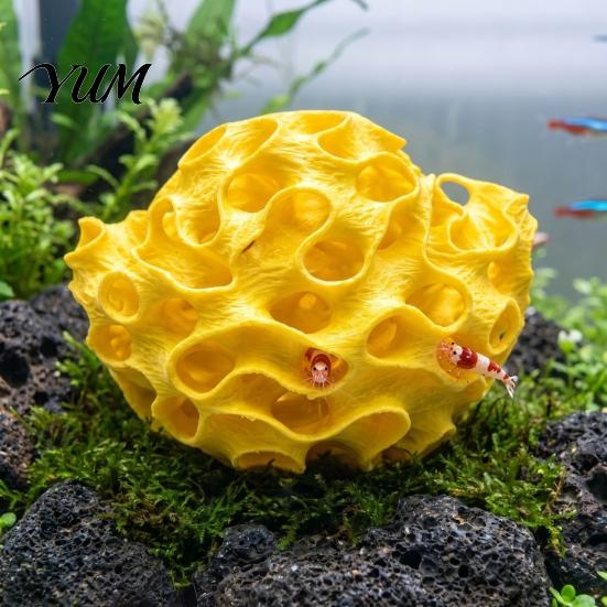 Porous Sphere Ornament Aquarium Shrimp Cave, 3D Printed Honeycomb Betta Hide, Fish Tank Accessories Hideout, Shelter for Guppy Small Landscape