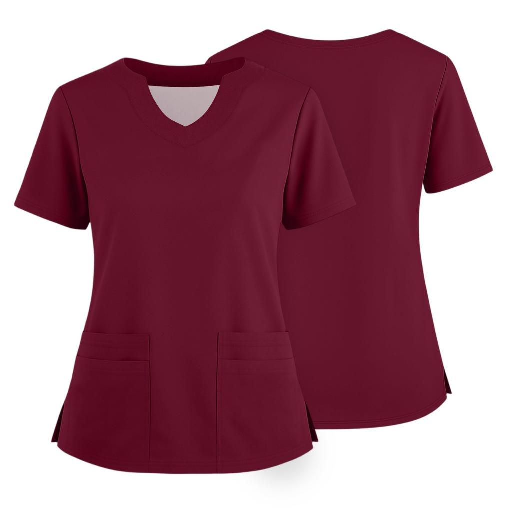 Women's Short Sleeved Solid Color V-neck Buttonable Side Slit Top T-shirt