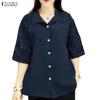 ZANZEA Women Casual Turn Down Collar Lace Splice Half Sleeve Blouse