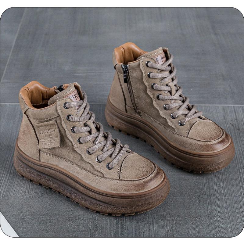 

Ретро высокие кеды для женской осени и зимы, новые кожаные на толстой подошве, нескользящие и износостойкие британские ботинки Мартин для женщин 40