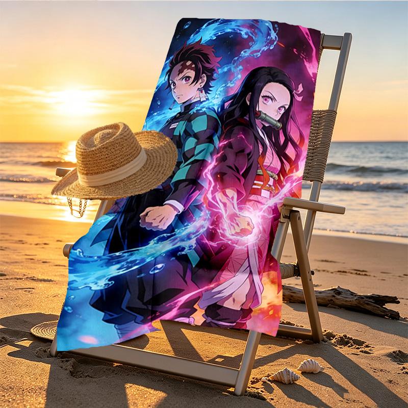 Demon Slayer Print Beach Towel Design, Soft, Lightweight. for Home Bathroom, Spa, Pool, Yoga, Surfing, Camping, Gift for Family, Friend