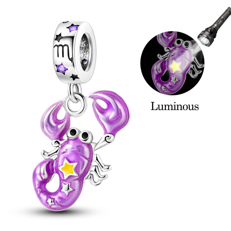 Sales 925 Silver Luminous Twelve Constellations Charms Bead Fit Bracelet DIY Women Birthday Jewelry Gifts