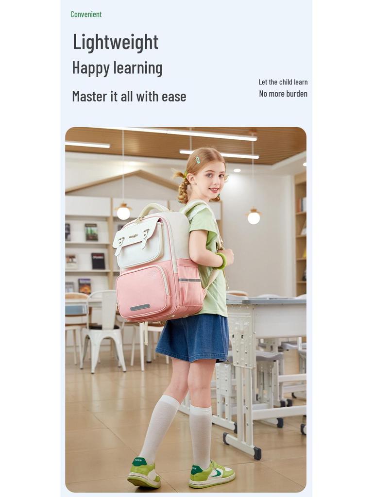 Lightweight Cloud Backpack for Grades 3-6: Large Capacity, Double Shoulder, Spine Protection & Weight Reduction