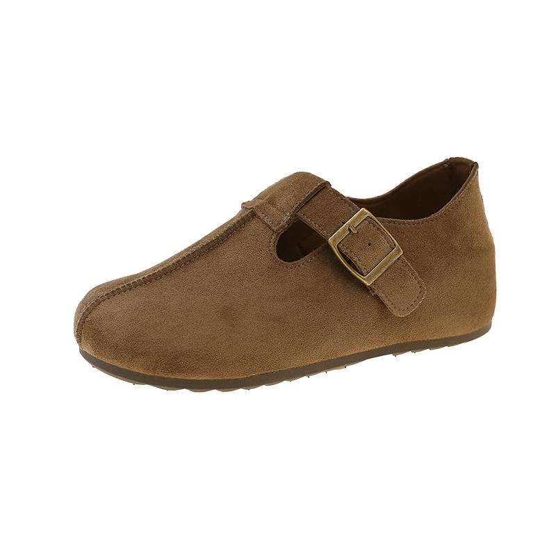Fashion Women's Thick-soled Non-slip Solid-color Peas Clogs In Spring Autumn Korean Style Buckle Decorative Round-headed Low-top Shoes