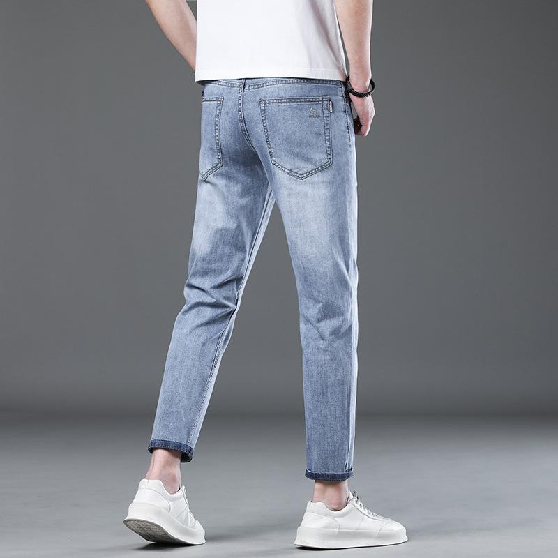 Summer Light-colored Thin Nine-point Pants Slim Straight-leg Pants Korean Style Jeans Men