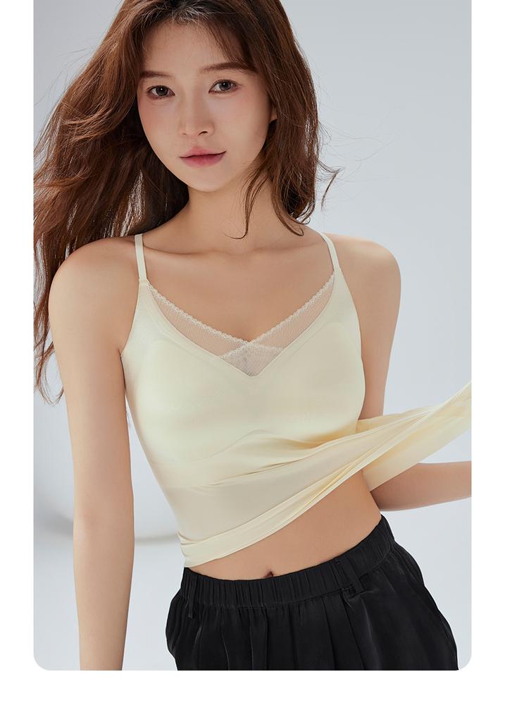 [Beautiful Back Satin Strap] Comes with Chest Mat, No Need To Wear Bra, Slim and Versatile Underwear