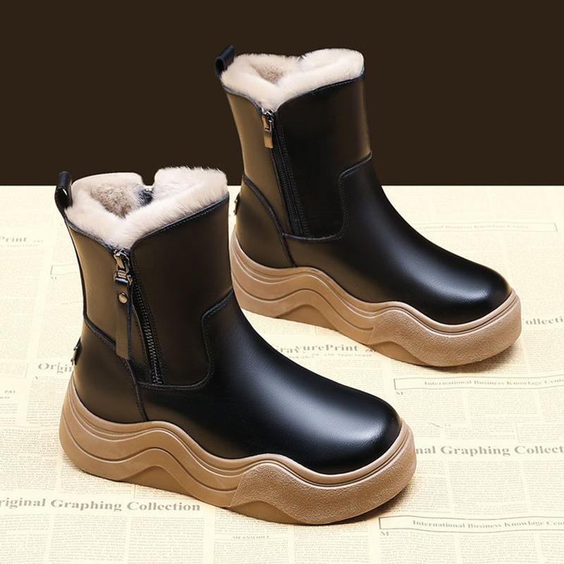 Winter Warm Snow Boots Women Fashion British Style Zipper Comfort Platform Ankle Boots Thick Sole Side Zipper High Top Snow Boot