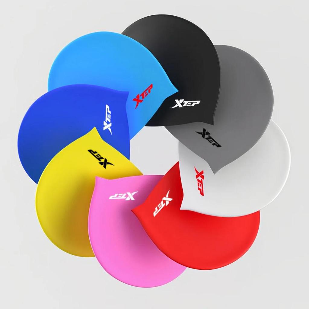XTEP Silicone Swimming Cap, Comfortable, Waterproof, Solid Color, High-Elastic, Black