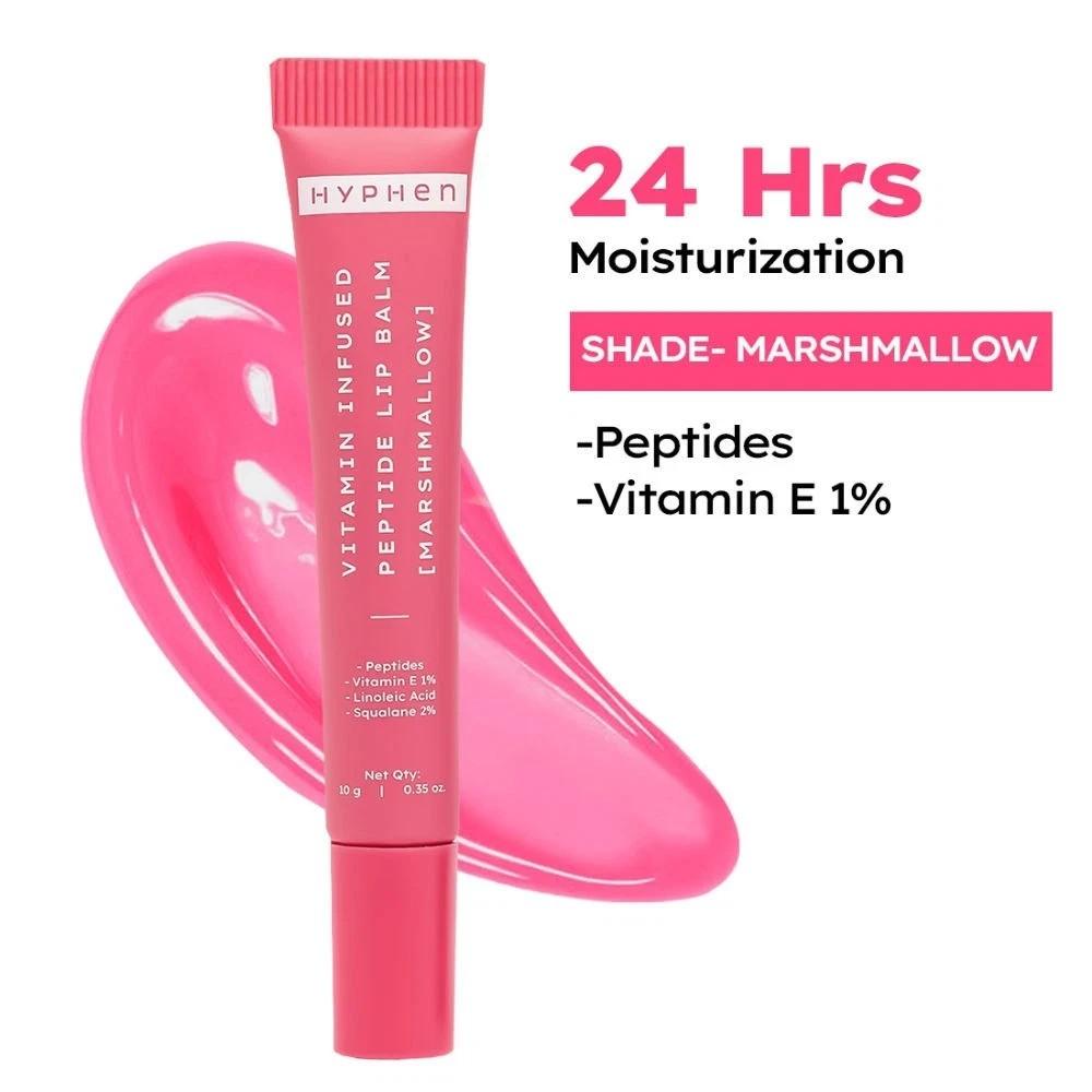 Hyphen Tinted Lip Balm - Marshmallow, 1% Vit E, 2% Squalane & Peptides,Brightens