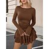 Autumn Elegant Long Sleeve O-neck Sexy Bodycon Solid Mini Prom Dress Women Outfit Elasticity Evening Party Festival Cake Dress