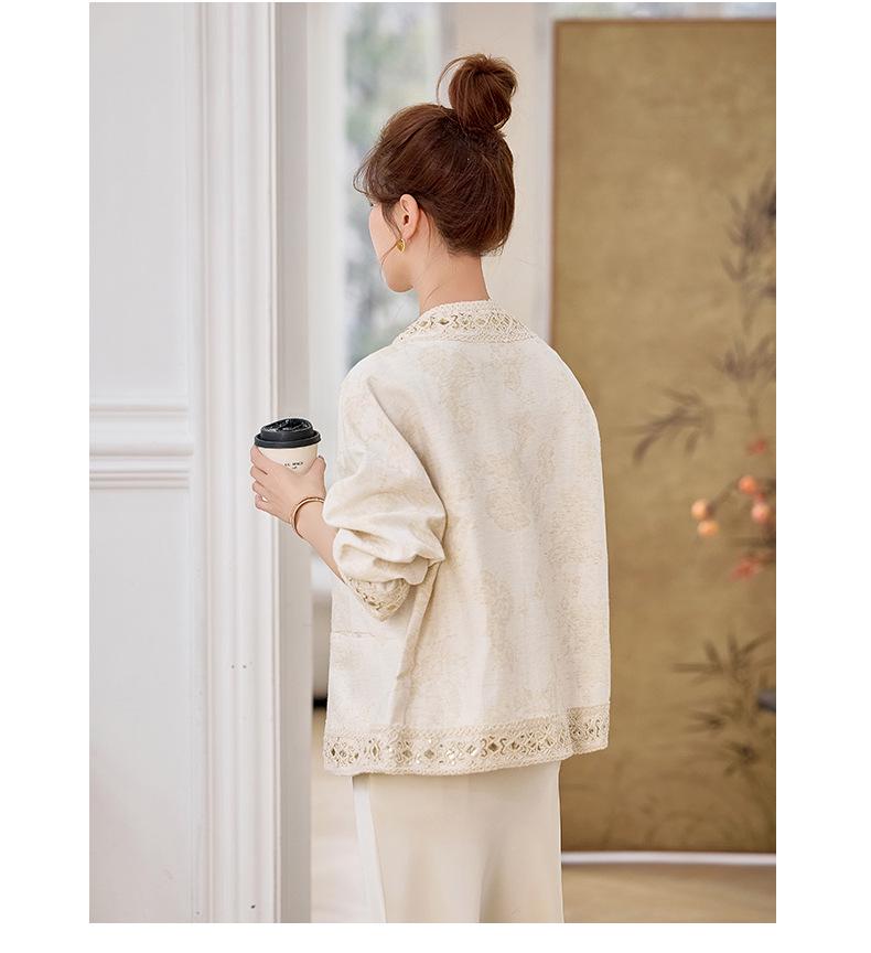 Women's 2025 Spring/Autumn Embroidered Jacquard Lace Round Neck Jacket YL717 - New Chinese Style