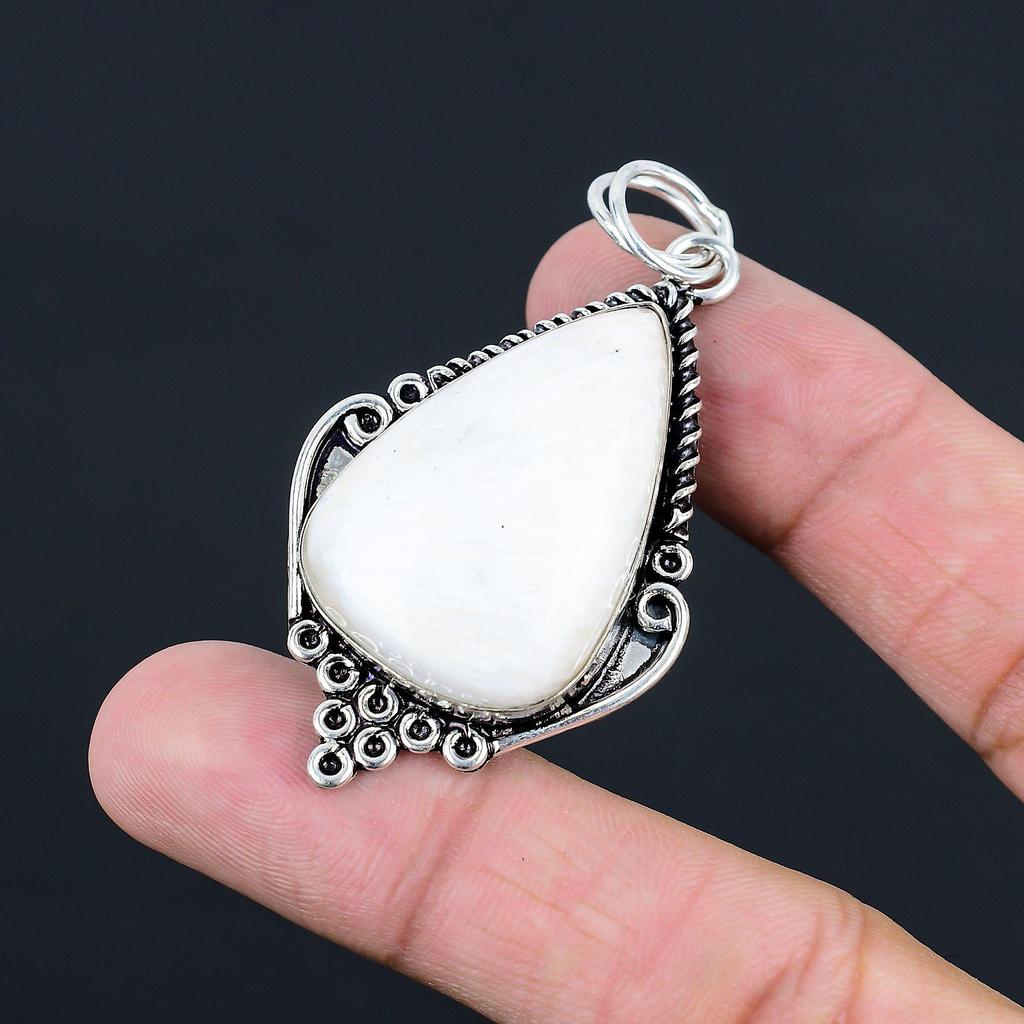 Daughters Day Sale Scolecite Stone Sister Bezel Wedding Pendant Sterling Silver