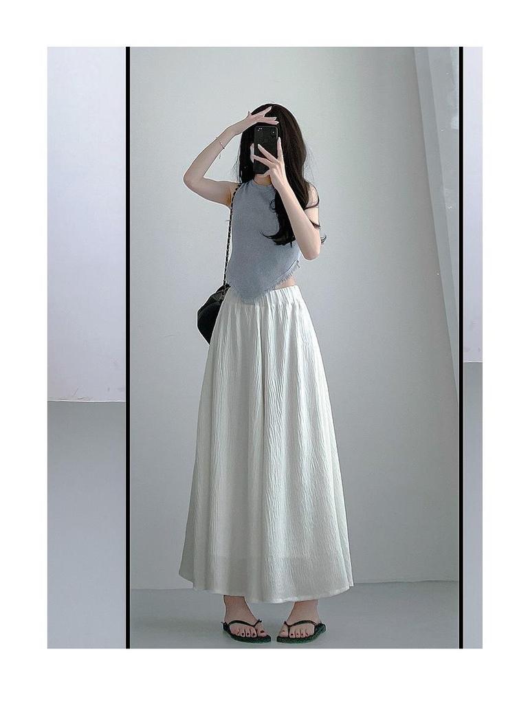 Pleated A-Line Cotton Linen High Waist Wide Leg Culottes Skirt Pants