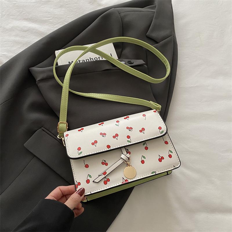 This Year, the Popular Small Fresh Cherry Printed Small Square Bag Women's 2025 Summer New Versatile Shoulder Bag Messenger Bag Foreign Style