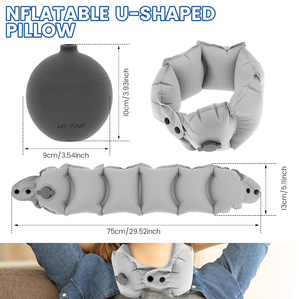 U-shaped Inflatable Neck Pillow Travel Light Portable Lazy Airplane Headrest Reduce Fatigue Office Sleep Pillow