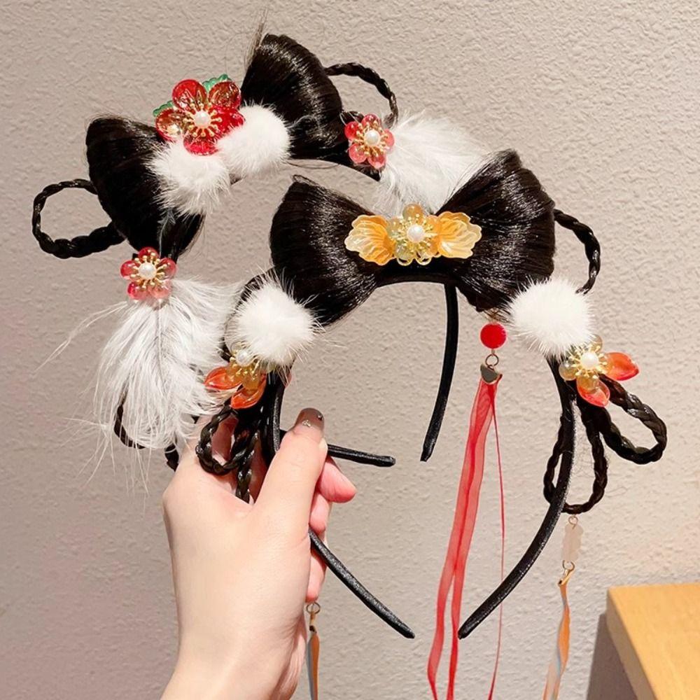 Tassel Chinese New Year Headwear Braid Hair Hanfu Hair Sticks Lovely Red Bow Hairband Baby