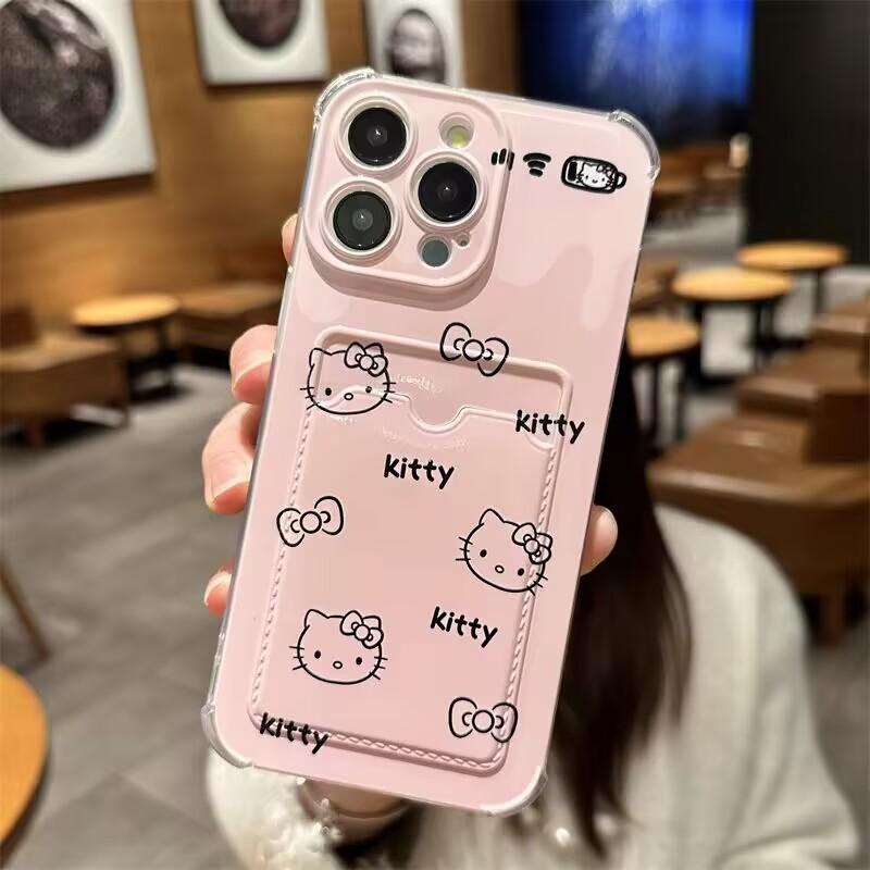Cartoon Hello Kitty Card Holder Case For Iphone 17 Pro Max 17 Air 16 15 14 12 13 11 Pro Max 16e 15 16 Plus 12 13 Mini Cover